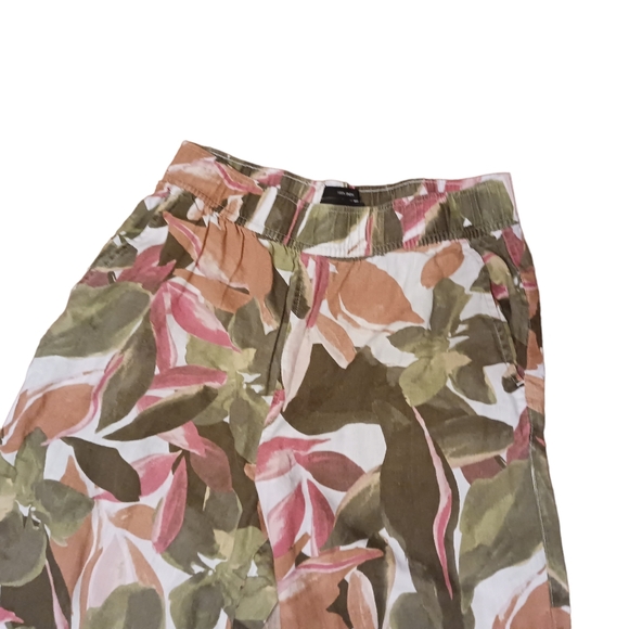 Tahari 100% Linen Ivy Green Peach Wide Leg Cropped Pants Ladies Medium - Picture 2 of 3